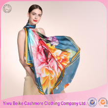 Customized design ladies square flower digital printed silk scarf